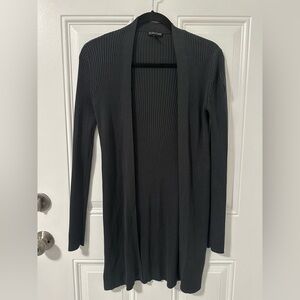 Eileen Fisher Ribbed Tencel Long Cardigan XS Gray Open Front